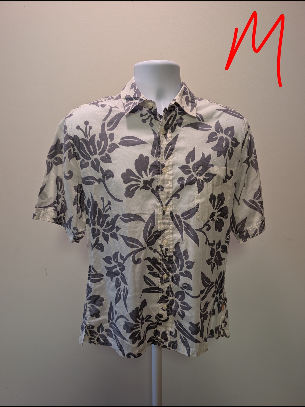 reyn spooner Cream and Gray Floral Camp Shirt